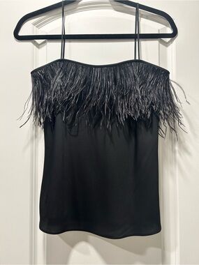 Milly Black Feather-Trim Camisole